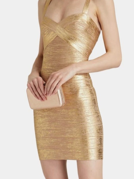 Herve Leger Dresses & Skirts - Herve Leger Metallic Gold Mini Bandage Skirt